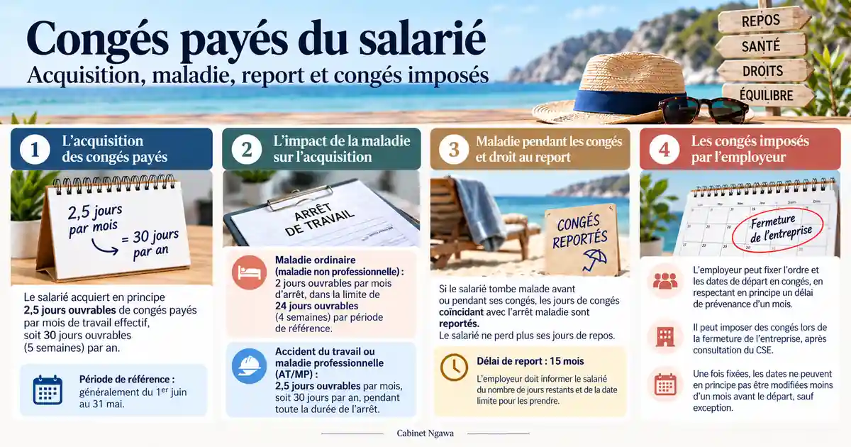 Congés payés du salarié : acquisition, maladie, report et congés imposés
